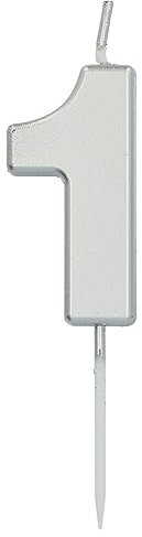 Folat 24131 Kuchen Kerze Ziffer/Zahl 1 Silber - 5 cm Geburtstagskerzen für Geburtstag, Geburtstagsdeko, für Kinder Partys, Hochzeiten, Firmenfeiern, Jubiläen