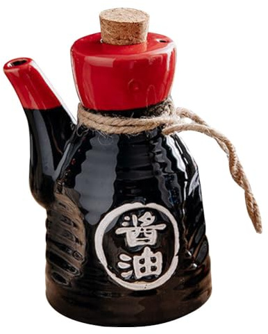 Alipis Japanese Ceramic Soy Sauce Dispenser 6.5Oz Oil Pourer with Cork Stopper for Kitchen Cooking and Table Seasoning Bottle