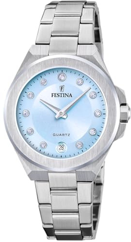 Festina Damen Uhr Analog Edelstahl 316L Silber - Quarzwerk - Mineralglas hochresistent - 5 ATM wasserdicht - Datum F20700/3 - Mademoiselle