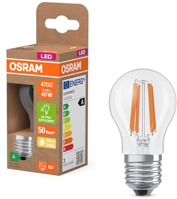 OSRAM Lampada LED LED Superstar Classic P 40 dalla classica forma mini sferica, corpo in vetro trasparente, 2,2 W, 470 lm, attacco E27, luce bianca calda con 2700 K, EEK A, diametro 45 mm.