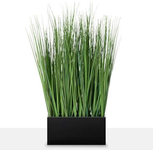 Torre & Tagus 18 Artificial Onion Grass in Dark Gray Rectangle Pot, Faux Grass Plant & Tall Foliage Fake Grass Decor as Artificial Grass for Planters, 10 x 7 x 18 (Onion Grass Fake Plant)