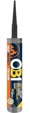 OB1 Black HeatProtect 1200°C Instant Fire Cement 290ml - Specialist Sealant for Heaters, Fireplaces & Ovens – High-Temperature, Non-Elastic, Hardening Joint Sealer - Bonding and joining temperature.
