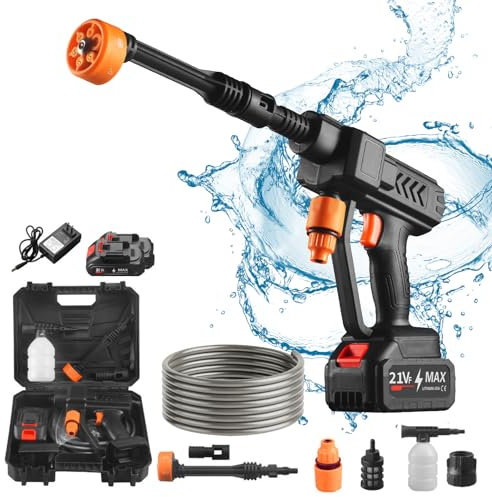 60Bar Nettoyeur Haute Pression,Nettoyeur Haute Pression sans Fil,Nettoyeur Haute Pression Portable avec 2 Batteries,Nettoyeur Haute Pression Portable pour Lavage de Voitures,FenêTres,Pelouse,Piscine