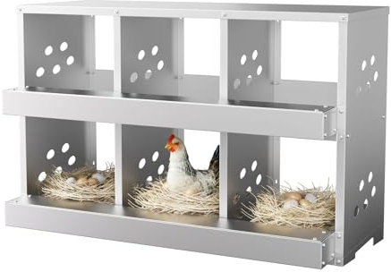 Nido per Polli 6 Scomparti, Dimensioni 910x620x330 mm, Design Inclinato, Piattaforma di Riposo, Resistente alla Corrosione, per Tutte le Razze di Galline
