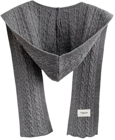 Baoblaze Winter Scarf with Hood All in One Hat and Scarf Soft Neck Ear Warmer Ladies Hooded Scarfs Knitted Scarfs for Women Ladies Girls Men Walking Outdoor,Gray,Length 78cm
