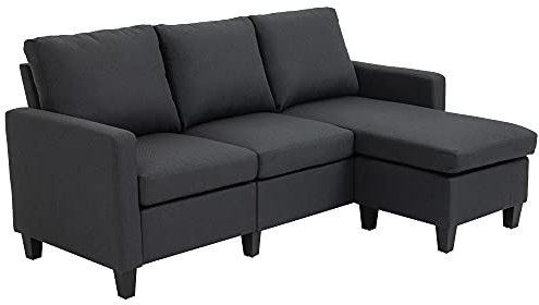 HOMCOM Ecksofa, L-Form 3 Sitzer Sofa, Couch mit Kissen, Eckcouch für Schlafzimmer, Wohnzimmer Leinen, 197 x 139 x 91 cm, Dunkelgrau