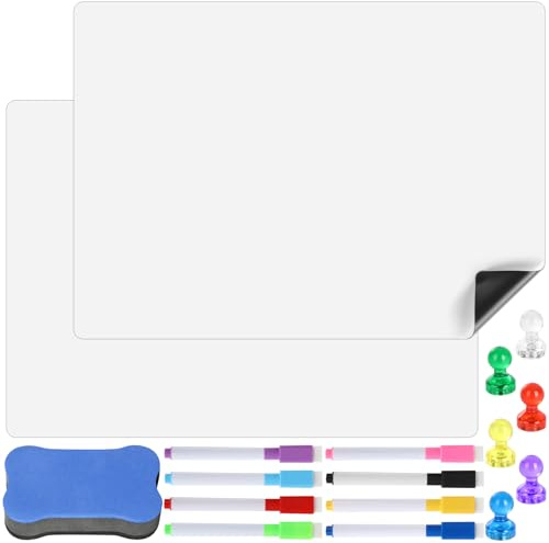 2 Pièces A3 Tableau Blanc Effacable,Tableau Blanc Magnetique,Ardoise Effacable 30x42 cm,8 Marqueurs, 1 Effaceur & 6 Aimants-Bureau, Cuisine, Salle de Classe & Organisation Familiale
