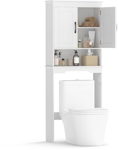 LIFEZEAL Mobile alto WC / lavatrice - Mobile da bagno con 2 ante e ripiano regolabile, armadio da bagno indipendente (bianco)