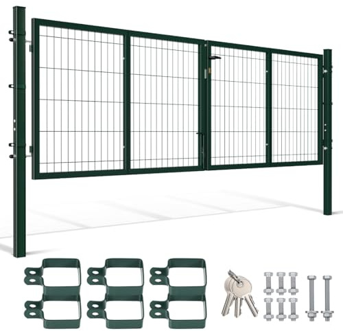 Portail de jardin en métal - Double battant - 300 x 100 cm - Tube carré - Patchwork - Pour installations résidentielles / jardin - Pour clôtures de natte (vert)