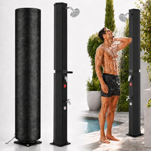 Bsteciar Ducha Solar Exterior 60 litros con Funda Protectora, Ducha Piscina para Jardín con 360° Cabezal de Ducha y Grifo, Regulación de Temperatura y Presión para Jardín, Camping y Piscina