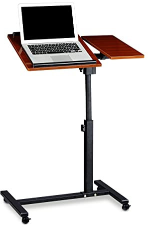 Relaxdays Laptoptisch höhenverstellbar HBT 95 x 60 x 40 cm Notebook Ständer auch für Linkshänder Sofatisch Beistelltisch mit bremsbaren Rollen mit Ablage für Maus mit 2 Stopp-Leisten, Mahagoni, rot