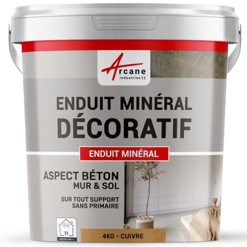 Enduit minréral decoratif interieur | Aspect/Effet beton pour sol et mur toute pièce intérieure - 4 kg Cuivre - ARCANE INDUSTRIES