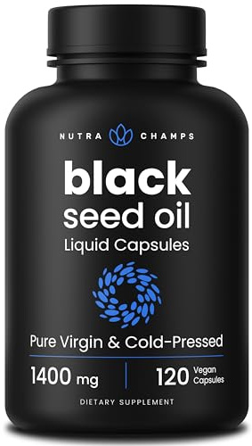 NutraChamps Black Seed Oil Organic Cold Pressed | 120 Vegan Softgel | Virgin Nigella Sativa Pills with Vitamin E & Thymoquinone | Rich in Omega 3 6 9 | Unrefined Black Cumin Seed Oil Capsules