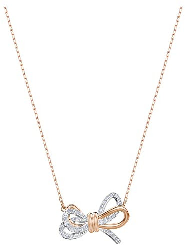 Swarovski Women's Lifelong Bow Necklace, Finely Cut Stones in White with a Rose-Gold Tone Plated Chain, from the Swarovski Lifelong Bow Collection