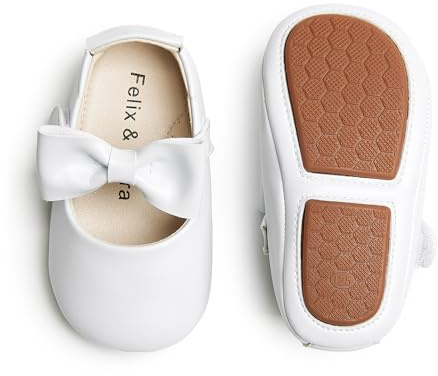 Felix & Flora Infant Toddler Baby Moccasins Soft Sole Bowknot Baby Walking Shoes Mary Jane Dress Shoes (12-18 Months Infant,White)