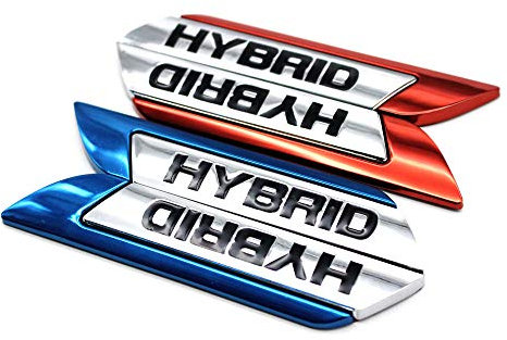 1Pair Car Metal Badge Emblem 3D HYBRID Car Trunk Auto Logo Adhesive Decal Sticker For Most Cars (Blue)