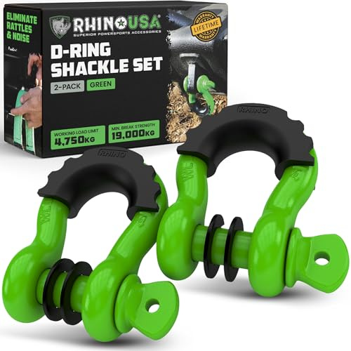 Rhino USA Écrous à D-Ring (2 pièces) Résistance à la Rupture 18,983kg - Manille Montage 1,9cm avec pin 2,2cm - pour Remorquage Utilisation 4X4 avec Sangle Remorquage pour Récupération Véhicule (Vert)