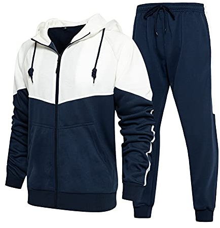 AOTORR Mens Tracksuit Set Full Zip Hooded Jacket Jogging Tops Bottoms Sweatshirt Suit with Pockets TZ95 Navy 2XL