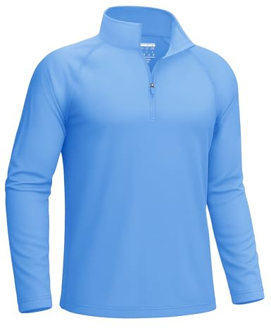 KEFITEVD Mens Summer Long Sleeve Tops UV Protection Outdoor Shirt UPF 50+ Zip Tops with Stand Collar,Waterfall Blue,3XL