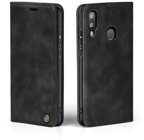 LBH Handyhülle für Samsung Galaxy A20e in Schwarz mit Karten- und Geldfach Smartphone Hülle mit Standfunktion Flip Case Schutzhülle Magnetverschluss Vintage