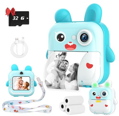 TOYOGO Sofortbildkamera für Kinder, 2,4 Zoll Bildschirm, 32G Digitaldruck Kamera, 1080P & 12 MP HD Dual Objektiv, 5 Rollen Papier, Geburtstag und Weihnachten Spielzeug Geschenk für Jungen und Mädchen