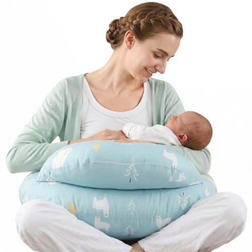 SHANNA Cojin Lactancia Bebe y Almohada Embarazada Dormir XXL Multifuncion Funda Cojin 100% Algodon Incluye Funda Extraíble y Lavable y Soporte de Correa de Cintura Ajustable (Oso Blanco)