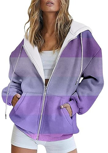 Damen Mantel Winter Mode Herbst Und Winter Farbverlauf Druck Casual Tasche Langarm Kordelzug Kapuze Jacke Zipper frauen Mit Kapuze Sweatshirt Hoodie Vintage (L, S)
