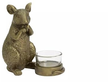 SHABJY Standing Mouse Tealight Holder Glows With Warmth And Personality Charmingly Lifelike This Country Mouse Has A Burnished Gold Finish Etched - Gold