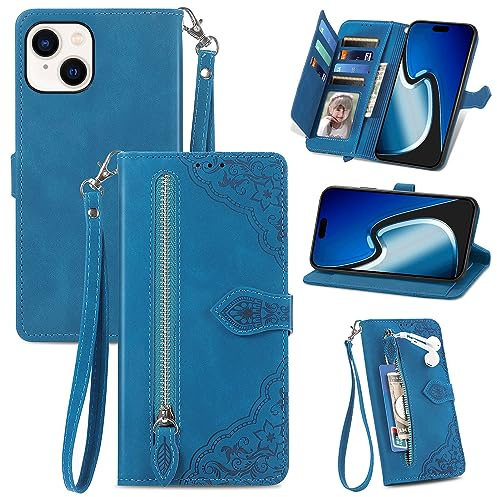 JayModCase Fodral för iPhone 15, Plånboksfodral [kortfack] [magnetisk] vikbart fodral Stativ och Korthållarekortplatser kompatibelt med iPhone 15 - Blå