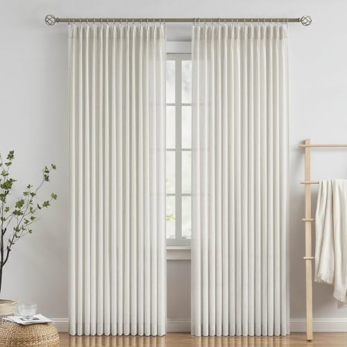 Vision Home Natural Linen Pinch Pleated Semi Sheer Curtains 42Wx90Lx2
