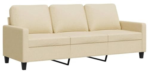 vidaXL Sofá de 3 Plazas, Asiento con Reposabrazos Respaldo, Sillón de Descanso Televisión, Sofá Tapizado para Salón Hogar, Tela Crema