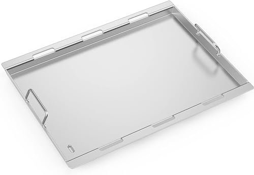 onlyfire Plaque de Cuisson en Acier Inoxydable, Plaque de Barbecue avec Poignée, BBQ Plancha pour Weber Genesis LL et II LX 300 Series Barbecue à Gaz, Rectangulaire, 4mm D'épaisseur, 67×47,5×3,8cm