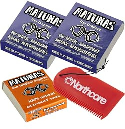 Northcore Surfing and Watersports Accessories - Eco-Wax Cold Water Wax, Base Coat & Comb Bundle - Blue Red