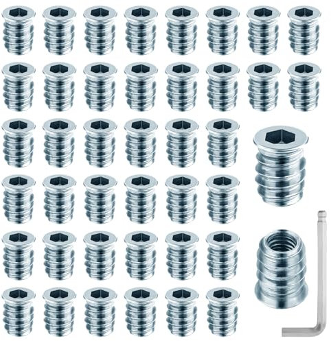 40 Stück Einschraubmutter M6, Gewindeeinsatz Holz Mit Sechskantschlüssel, Zink Legierung Einschlagmuttern 15mm, Einschraubmuffen, Rampamuffe Für Holzmöbel, Gewinde Reparatur