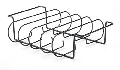 Joyan Non-Stick Rib Rack Pork for Smoker, BBQ Rib Racks for Smoking, Gas Smoker or Charcoal Grill, Holds Up to 5 Baby Back Ribs, Grilling & Barbecue Gifts for Men (31 cm x 25 cm x 7.3 cm, Black)