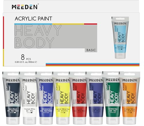 MEEDEN Thick Acrylic Paint Set: Satin Finish 100ml/3.38oz X 8 Tubes | Primary Colors Heavy Body Art Paint Tubes for Christmas Decoration Ornaments Painting