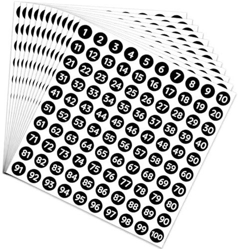KUKUPOW 3000 Pezzi Numeri Adesivi, Adesivi Numeri, Set di 30 Etichette Digitali Autoadesive da 1 a 100, Diametro 10 mm, Adesivi Etichette Adesive, Numero Nero