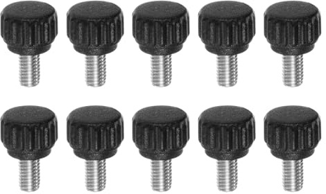 QUARKZMAN 10pz Vite a Testa Zigrinata Pomelli a Mano M5 x 8mm Filettatura Maschio Metrica Testa in Plastica Opaca da 13mm in Acciaio Inossidabile 304 Manopola Serraggio Bloccaggio, Nero