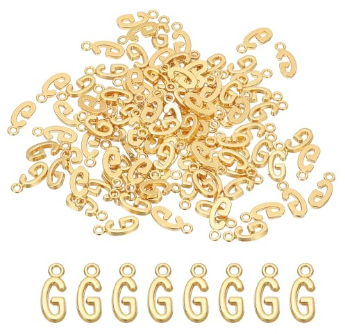 PATIKIL Ciondoli Alfabeto, 100 Pcs Ciondoli per Braccialetti Letterae Fai Da Te Per Creazione di Gioielli, Orecchini, Collane, Artigianato, Oro chiaro, Lettera g