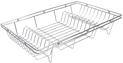 EQUINOX 517605 Egouttoir Vaiselle INOX chromé - Egouttoir à Poser L 48 cm x l 32 cm x H 8 cm en Acier Inoxydable chromé - Jusqu'à 20 Assiettes, Argent