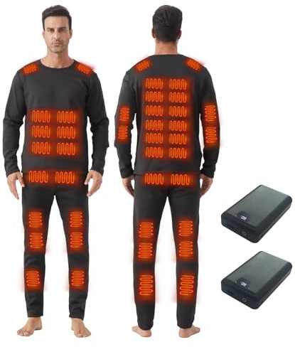 DriveNova sous Vêtements Chauffants pour Homme, 42 Zones Ensemble de sous Vêtements Thermiques Chauffants Électriques avec Batterie, Fonctionnel Ensemble de sous-Vêtement Ski Chauffants pour Hiver