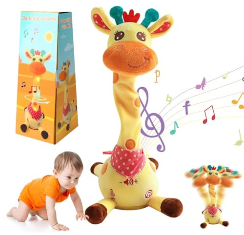 Giraffa Parlante E Danzante, Giraffa Musicale Che Canta E Si Muove a Pancia in Giù Con Luci LED Brillanti, Peluche Interattivo Che Ripete Ciò Che Dici, Funzione Volume Regolabile(Rechargeable)