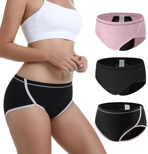 Carer lot de 3 Culottes d’Incontinence pour Femmes – Culottes Menstruelles Réutilisables avec une Capacité d’Absorption de 120 ml pour Incontinence et Protection Menstruelle Design Épuré, Taille XXL