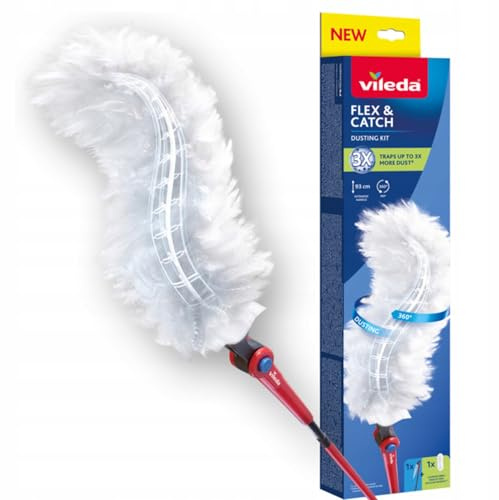 VILEDA Flex & Catch Plumero con Mango Extensible de 93 cm, 1 Recambio Completo, Limpieza de 360°, Flexible, Limpieza máxima