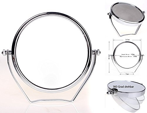 HIMRY KXD3102-10x Miroir cosmétique Design pivotant à 360° 2 miroirs : Normal et grossissement 10x Ø 13 cm Chromé