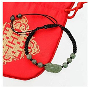 lachineuse – Pulsera PIXIU de Jade – Símbolo Feng Shui de Riqueza y protección – Bolsa de satén