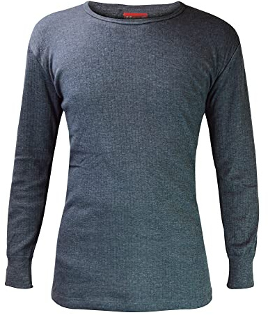 HEAT HOLDERS - Mens Winter Warm Cotton Thermal Underwear Long Sleeve Top Vest (X-Large (44-46 Chest), Charcoal)