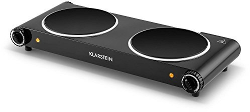 Klarstein Captain Cook² Placa eléctrica de cocción doble - 2 x 1200 W, Quemadores de cerámica de 18 cm de diámetro, Temperatura regulable, Placa Infrarrojos, Acero inoxidable, Negro