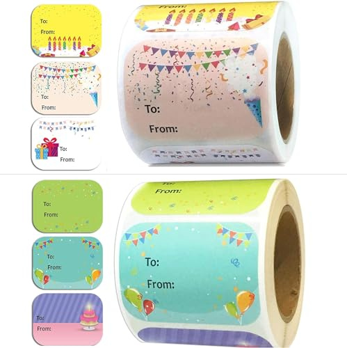 Lot de 300 autocollants « Happy Birthday » pour cadeaux d'anniversaire - 3,8 x 5,1 cm - 6 motifs