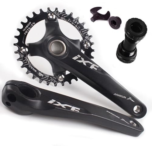 BUCKLOS IXF 104 BCD 30-52T Mountain Bike Crankset -Hollow Integrated MTB 170mm Crank Set- Aluminum Alloy Bike Crankset with Narrow Wide Tooth Chainring Bottom Bracket Bolts (Black/Red).